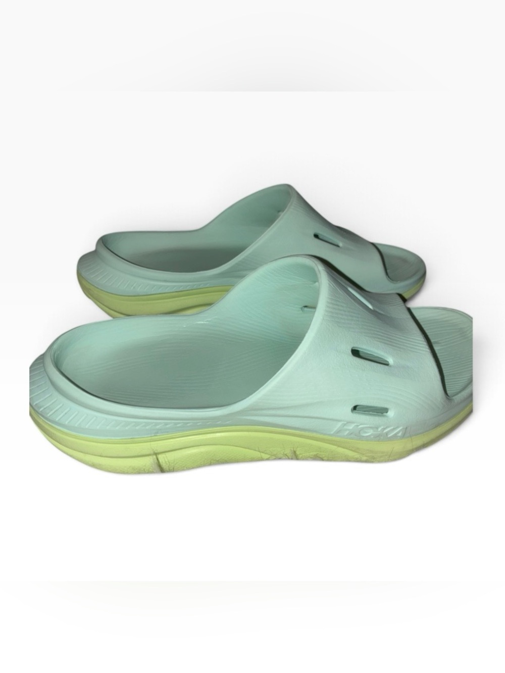 Hoka Ora 3 Recovery Slide Aqua Breeze / Celery Juice Sz 8 - Picture 3 of 16